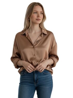Gant Satin Button-Down Blouse - Brown